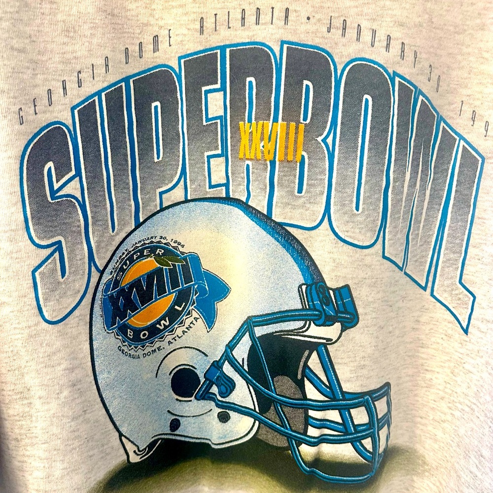 Vintage Super Bowl XXVIII (#28) Gray Sweatshirt XL 1-30-94 Atlanta Georgia Dome